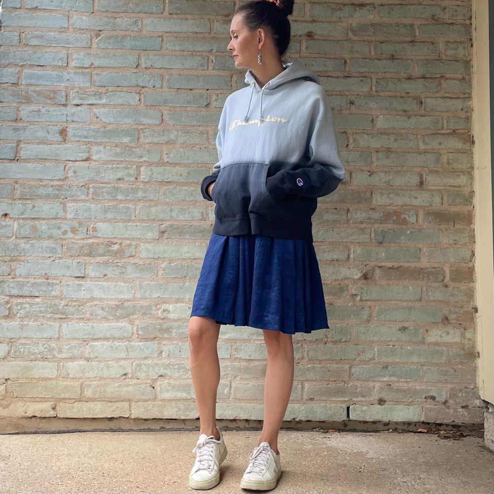 Champion Spellout Hoodie Blue Ombre Dip Dye Reverse Weave Embroidered Sweatshirt - Picture 5 of 14